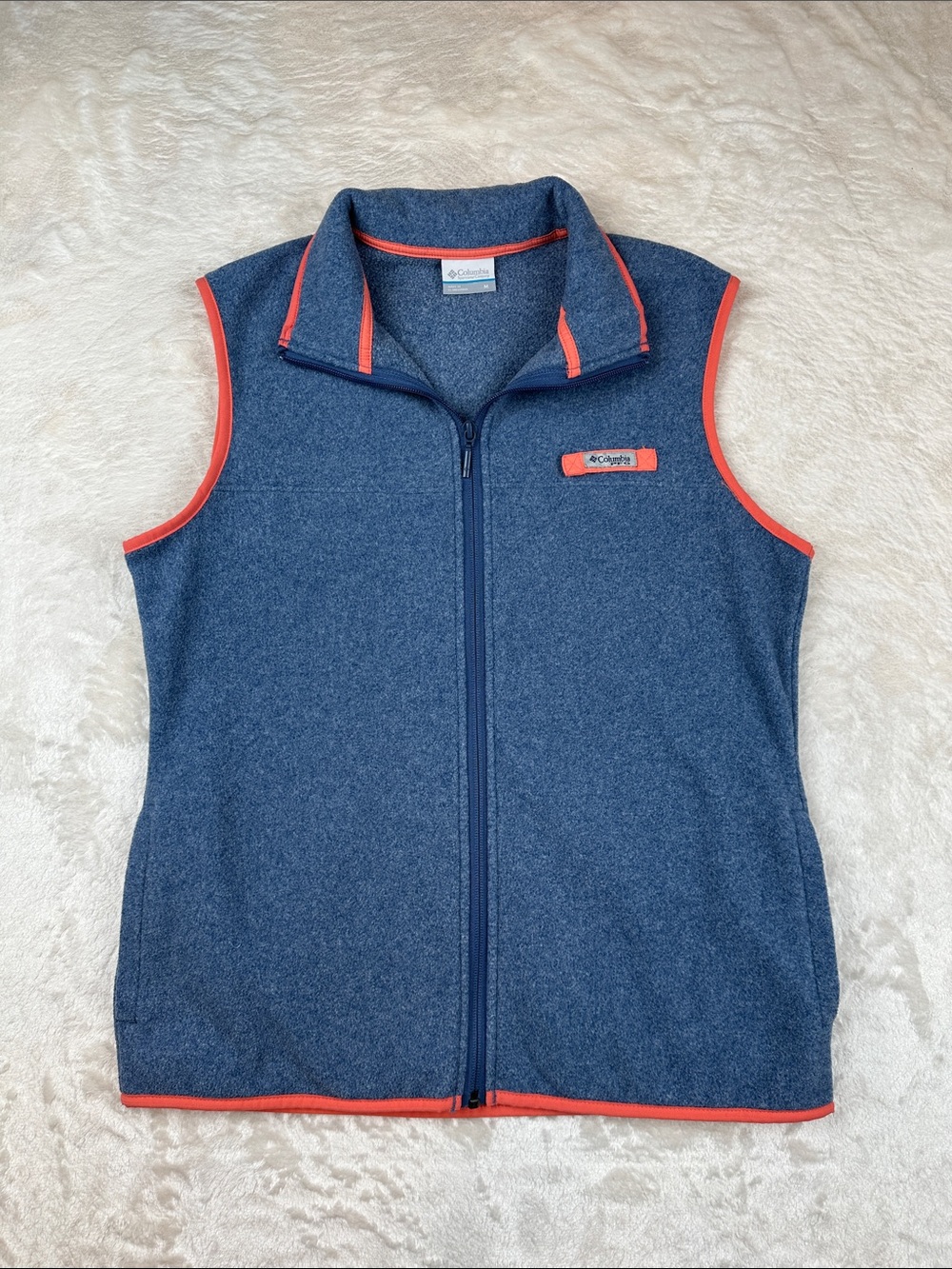 Columbia Size M Navy Blue Fleece Vest with Coral Trim | Casual | Comfort